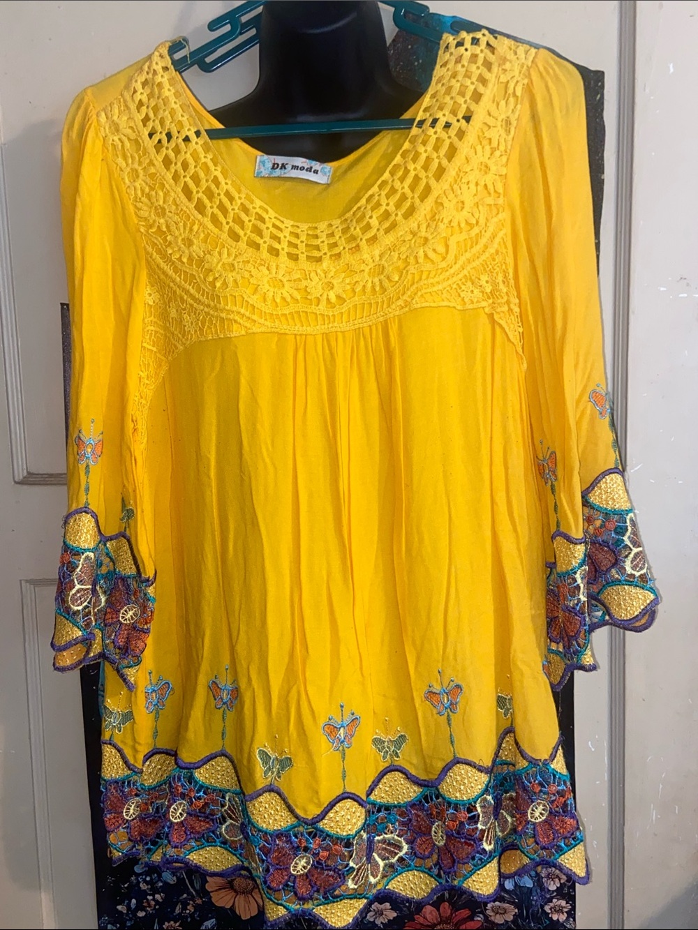 YELLOW BUTTERFLY BOHO TOP Crocheted Lace DK MODA